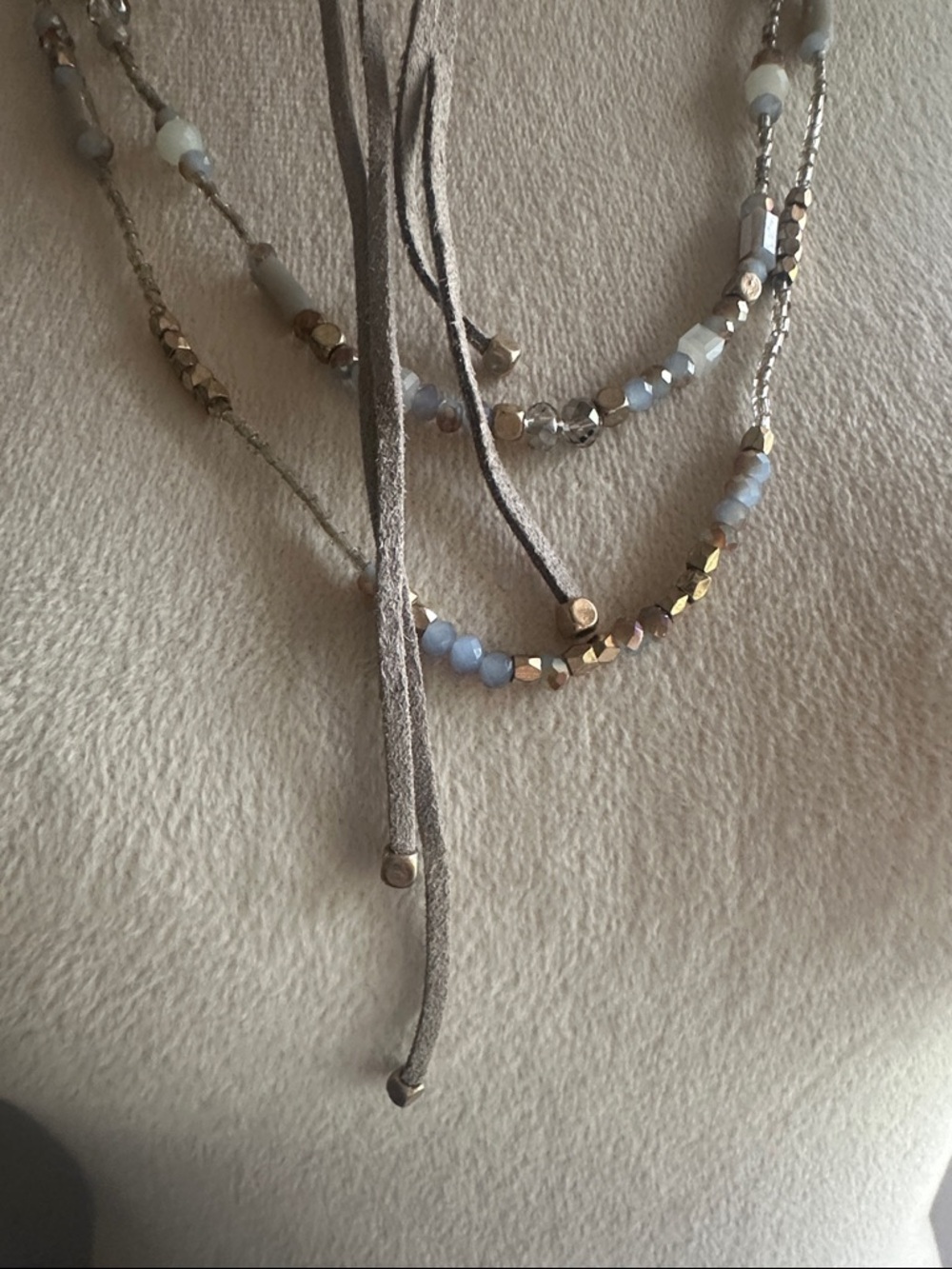 Layering Suede and Milky Crystal Coastal Cowgirl Versatile Wrapping Necklace - Picture 4 of 16
